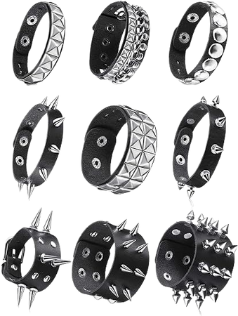Amazon.com: Hicarer 9 Pieces Spiked Studded Bracelet Black Leather Rivet Punk Bracelet Cuff Wrap Bangle Snap Button Metal Wristband for Men Women (Classic Style) : Clothing, Shoes & Jewelry