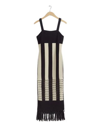 Fringed Knit Midi Dress - Black/White - Midi dresses - & Other Stories US