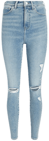 Super High Waisted Light Wash Ripped Skinny Jeans | Express