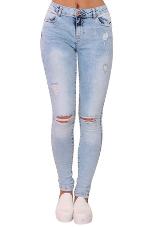 High-waisted blue skinny jeans