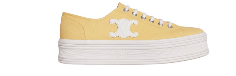 JANE LOW LACE-UP SNEAKER in CANVAS AND CALFSKIN - Light Yellow | CELINE