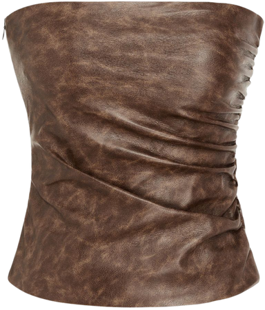 Faux Leather Ruched Tube Top - Cider