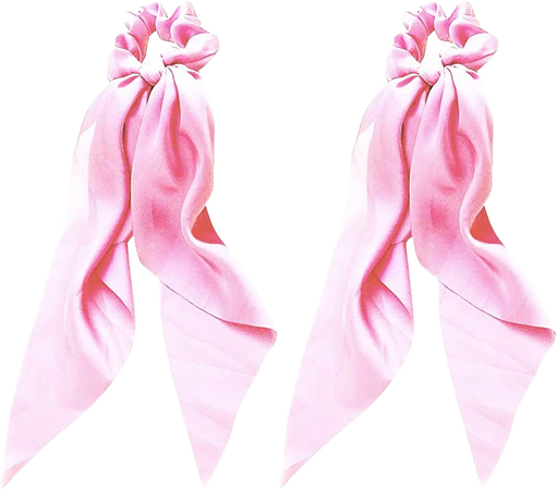 Satin Hair Scrunchies Elastic Knotted Bow Ponytails Soft Hair Holders Silk Hair Bands Hair Ties Cute Hair Scarf Ribbon for Girls and Women, 2pcs (Pink)