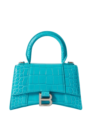 Turquoise Hourglass XS croc-effect leather tote | Balenciaga | NET-A-PORTER
