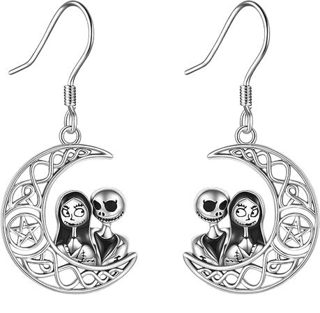 Amazon.com: CRMAD Jack Skellington and Sally Earrings for Women Sterling Silver Dangle Halloween Earrings for Girls Valentines Day Gifts: Clothing, Shoes & Jewelry