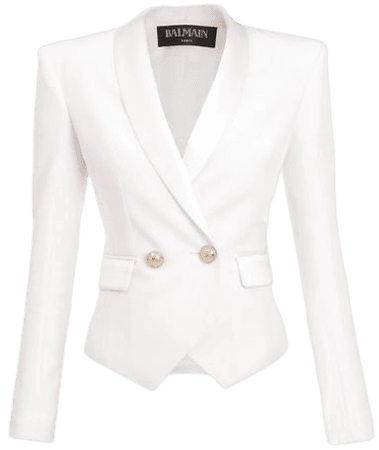 White Crepe Blazer With Gold Tone Buttons for Women - Balmain.com