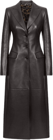 Women's Coats and Jackets in Black | Single-breasted leather coat | Dolce&Gabbana