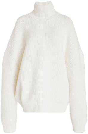white oversized turtleneck knit