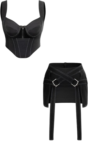 Stitching Zipper Bustier Denim Cami Top And Tie Mini Skirt Set – Micas