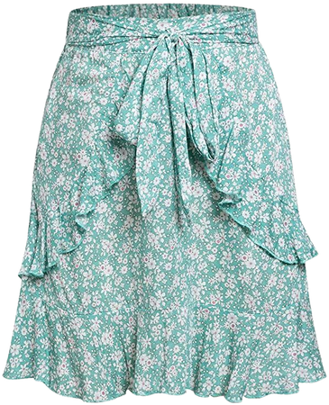 BerryGo Women's Boho Floral Ruffle Skirt High Waist Aline Skirt