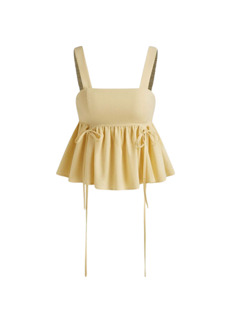 Woven Square Neck Solid Bowknot Ruffle Hem Crop Cami Top - Cider