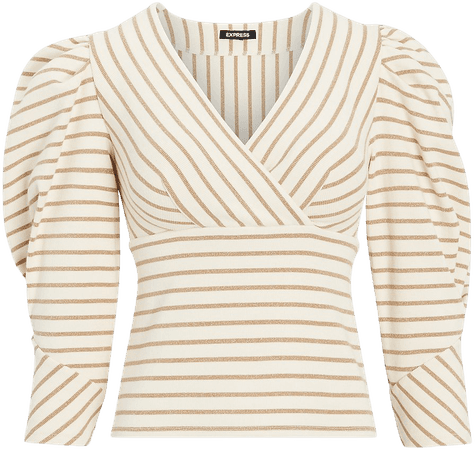 Striped Puff Sleeve Wrap Top | Express