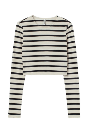 Ribbed Crop Top - White/striped - Ladies | H&M US