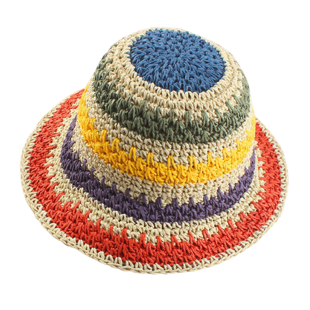 2020 summer Women's bucket hat Straw made rainbow Crochet foldable parent child Panama hat children female beach sun visor Cap|Women's Bucket Hats| - AliExpress
