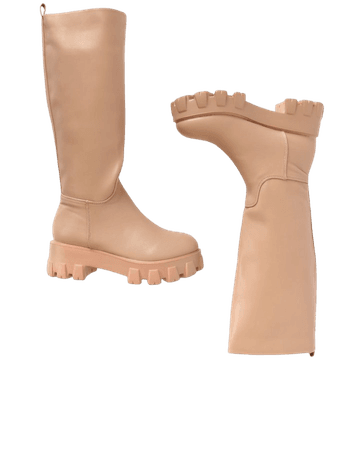 Light Nude Boots - Faux Leather Knee High Boots - Women's Boots - Lulus