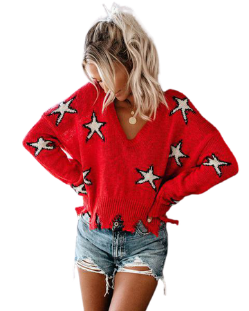 Memorial Day Weekend Cotton Distressed Star Sweater – VICI