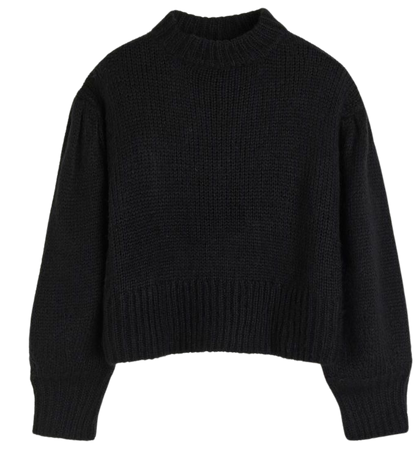 Ruffle-trimmed Pointelle-knit Sweater - Black - Ladies