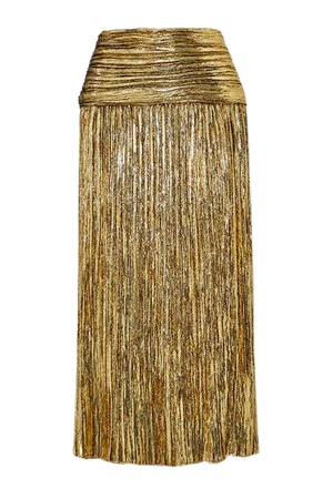 Pleated Lurex Midi Skirt - Gold