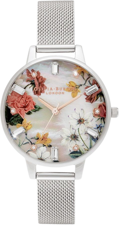 Sparkle Floral Mesh Strap Watch, 34mm