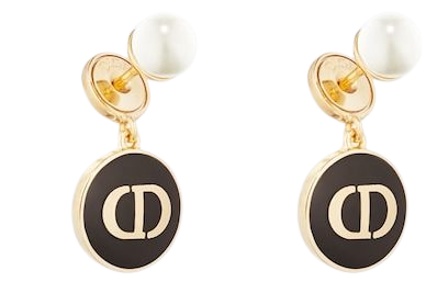 Dior Tribales Earrings Gold-Finish Metal and White Resin Pearls with Black Lacquer | DIOR