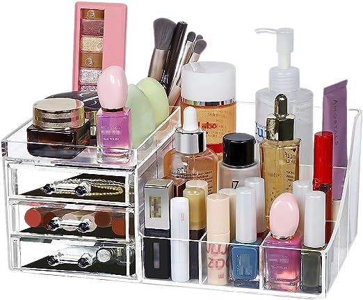 Amazon.com: Simbuy Clear Makeup Organizer for Vanity, Large Desk Organizer with Drawers for Cosmetics, Lipsticks, Beauty Supplies, Nail Care, Skincare, Ideal for Dresser and Bathroom Countertops : Office Products