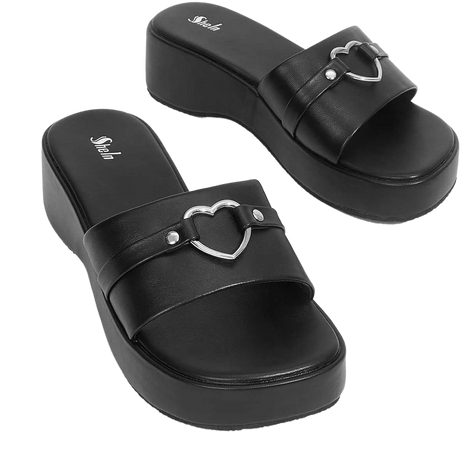 SHEIN ICON Heart-ring & Studded Decor Wedge Slide Sandals | SHEIN USA