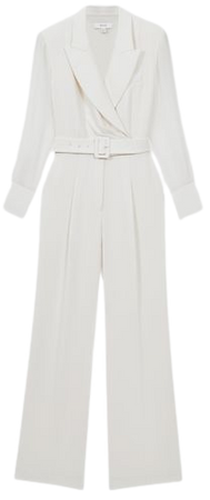 Reiss Flora Sheer Belted Double Breasted Jumpsuit | REISS USA