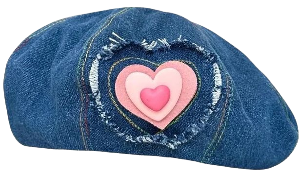 Heart Patch Denim Beret Hat | BOOOGZEL CLOTHING – Boogzel Clothing