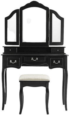 Makeup Dressing Table Set Black Vanity Desk with Side Foldable Mirror and 5 Drawer and Stool