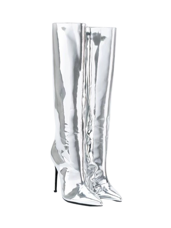 Reflective Silver Metallic Knee High Boots