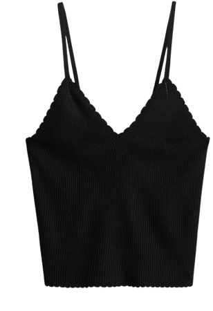 Scalloped-edge Rib-knit Sleeveless Top - Black - Ladies | H&M US