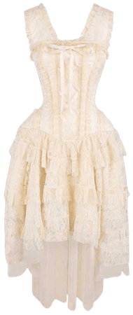 VG London Victorian layered Corset dress with lace and ribbon detail cr