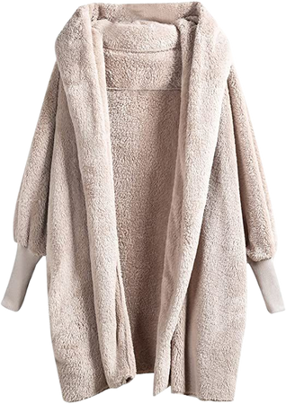 SweatyRocks Women Khaki Hooded Dolman Sleeve Faux Fur Cardigan Coat For Winter Apricot S at Amazon Women's Coats Shop