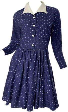 Vintage Valentino 1990s Does 1940s Size 6 navy Blue White Polka Dot 90s Dress For Sale at 1stDibs
