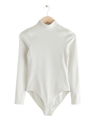 Ribbed Mock Neck Bodysuit - White - Bodies - & Other Stories