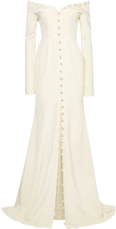 DANIELLE FRANKEL Off-the-shoulder pearl-embellished silk-crepe gown