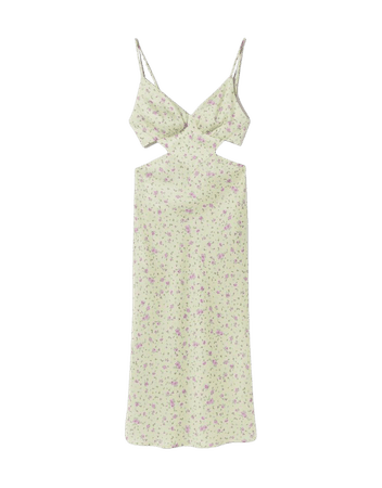 Satin midi dress with floral print - Dresses - Woman | Bershka