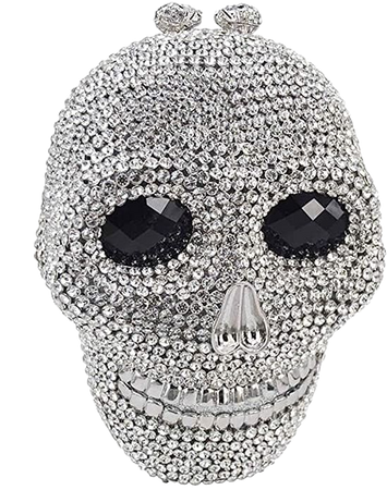 DJBM Halloween 3D Skull Clutch Purse Evening Bag Rhinestone Bag Crystal Metal Clutch for Women Evening Cocktail Party, Silver: Handbags: Amazon.com