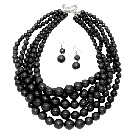 Black pearl jewelry set necklace earrings Etsy