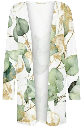 VSSSJ Women's Long Sleeve Casual Kimono Cardigan Open Front Soft Leaves Printed Pockets Lightweight Loose Comfy Draped Coat Blouse Green L - Walmart.com