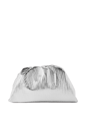 Silver The Pouch large gathered embossed metallic leather clutch | Bottega Veneta | NET-A-PORTER