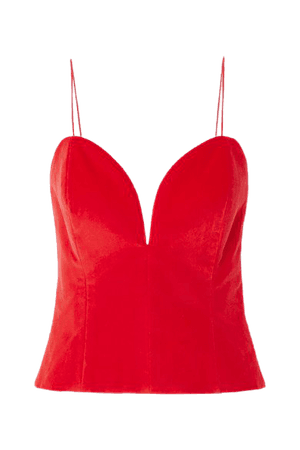 Crush Cotton-blend Velvet Bustier Top - Red