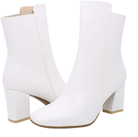 Amazon.com | IDIFU Women's Ada Fashion Square Toe Ankle Boots Low Block Heel Short Boots Side Zipper Booties Shoes- Half Size Larger (White Pu, 8 M US) | Ankle & Bootie