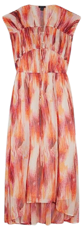 Petite Watercolour Crinkle Shirred Woven Maxi Dress | Karen Millen