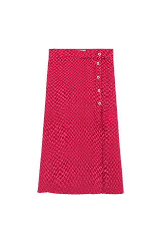 Pink polka-dot midi skirt