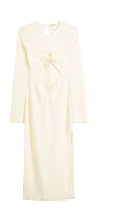 Waffle-knit long sleeve midi dress with cut-out - Dresses - Women | Bershka