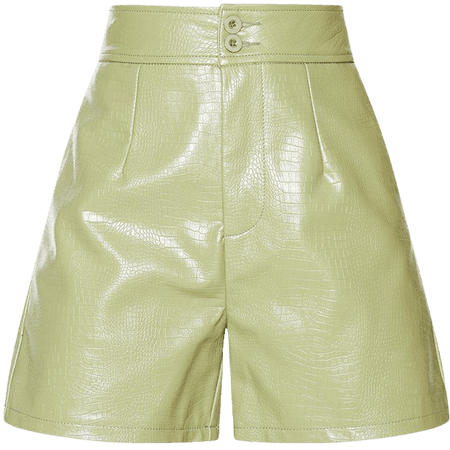 Sage Faux Leather Croc Effect Shorts - View All | PrettyLittleThing USA