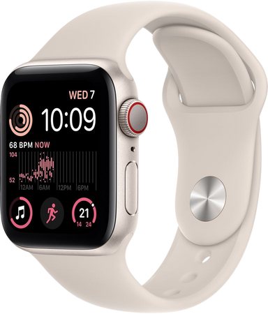 Apple Watch SE GPS + Cellular, 40-mm Starlight Aluminium Case with Starlight Sport Band — Regular - Apple (AU)