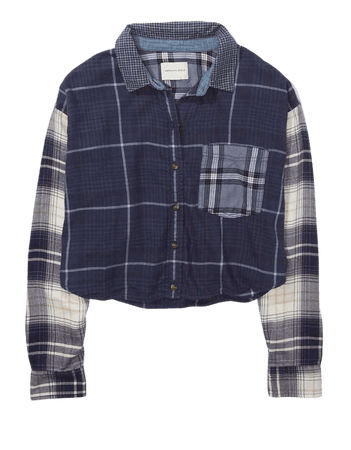 AE Plaid Cropped Flannel Shirt