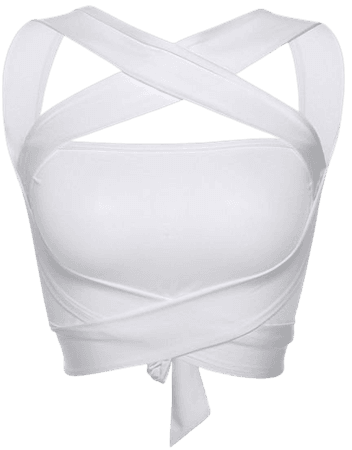 Women Bandage Crop Top Shirt- Sexy Criss Cross Cut Out Cami Tank Tops S-XL - White